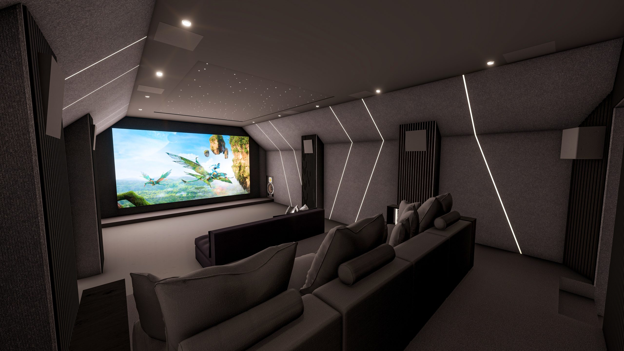 Conception 3D Salle Cinema à Annecy dans une ancienne grange