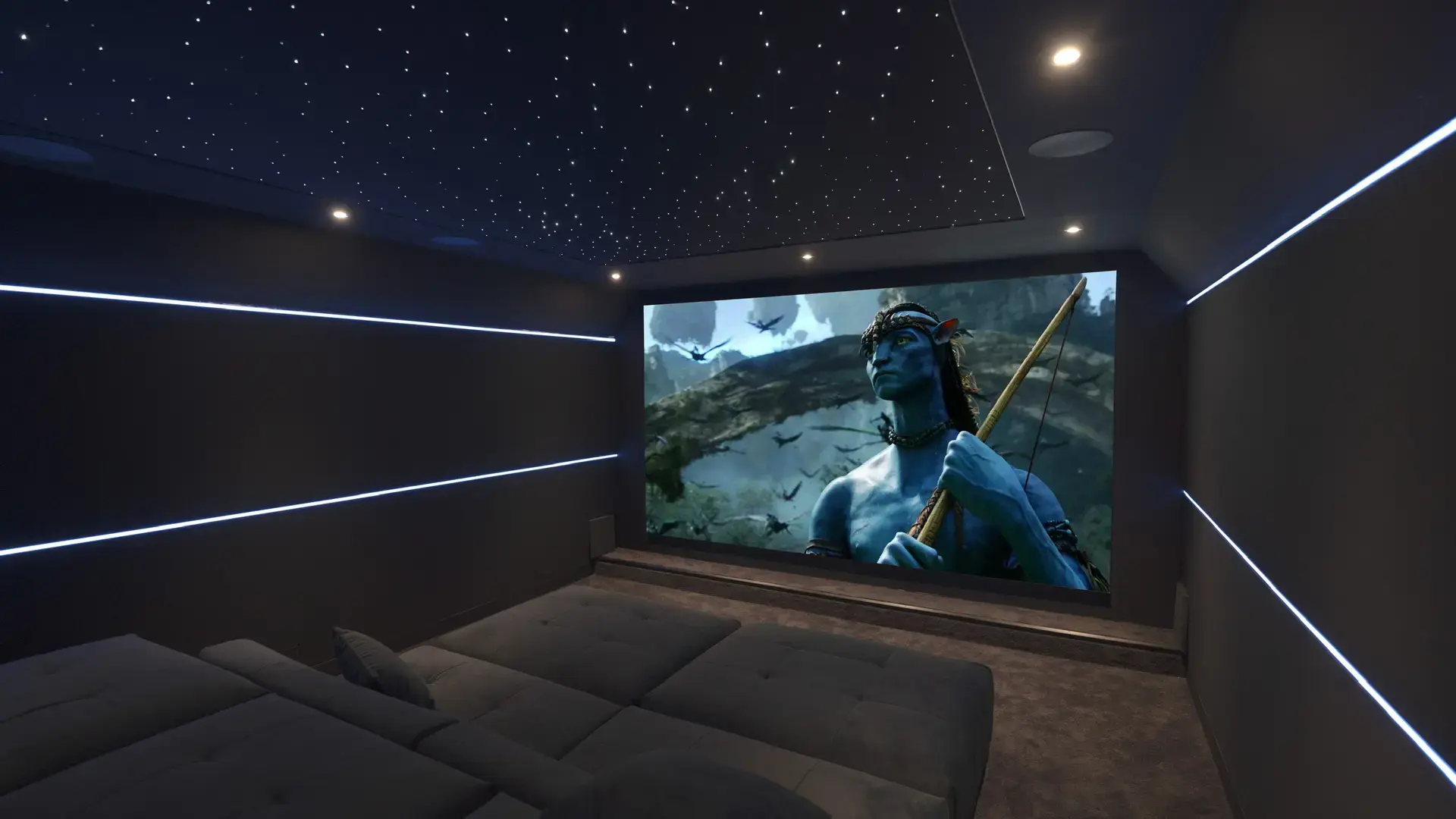 Ambiance nocturne dans une villa domotisée — éclairage tamisé automatique